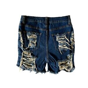 Womens Jean Shorts Size 28 Blue Denim Mid Rise Frayed Cutoff Ripped Booty Shorts